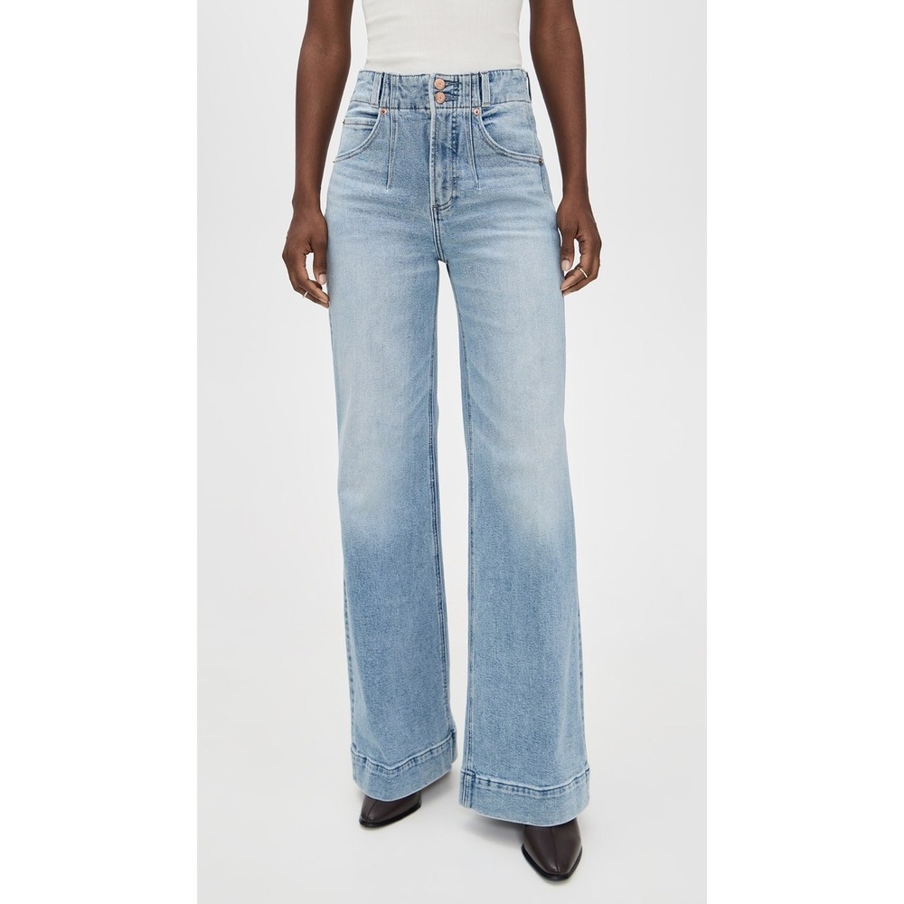 Pistola Lana Double Button Jeans Womens 24 Light Blue Wide Leg High Rise Baggy